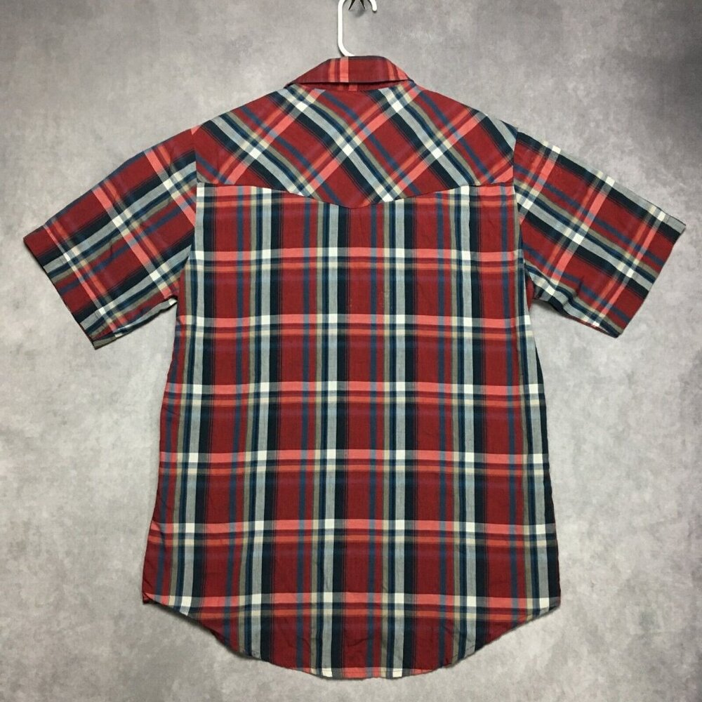 Plains Western‎ Wear Mens Pearl Snap Shirt size Medium Short Sleeve Red Blue - Picture 7 of 13